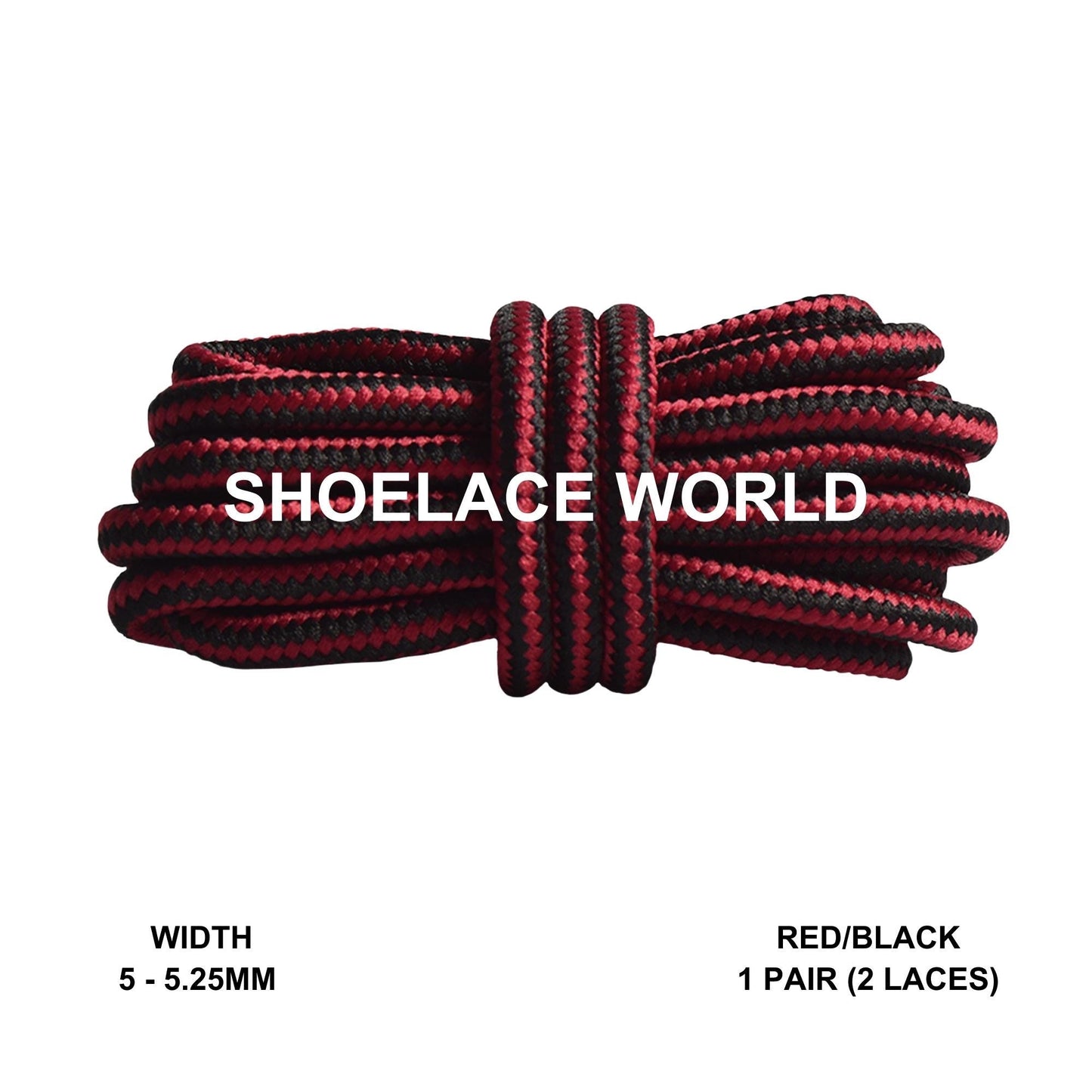 Red / Black Round Work Boots Shoelaces 5-5.25mm Classic Colorful Boot Laces Ships Out From The USA Next Day
