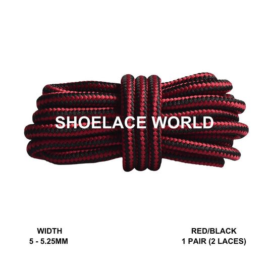 Red / Black Round Work Boots Shoelaces 5-5.25mm Classic Colorful Boot Laces Ships Out From The USA Next Day