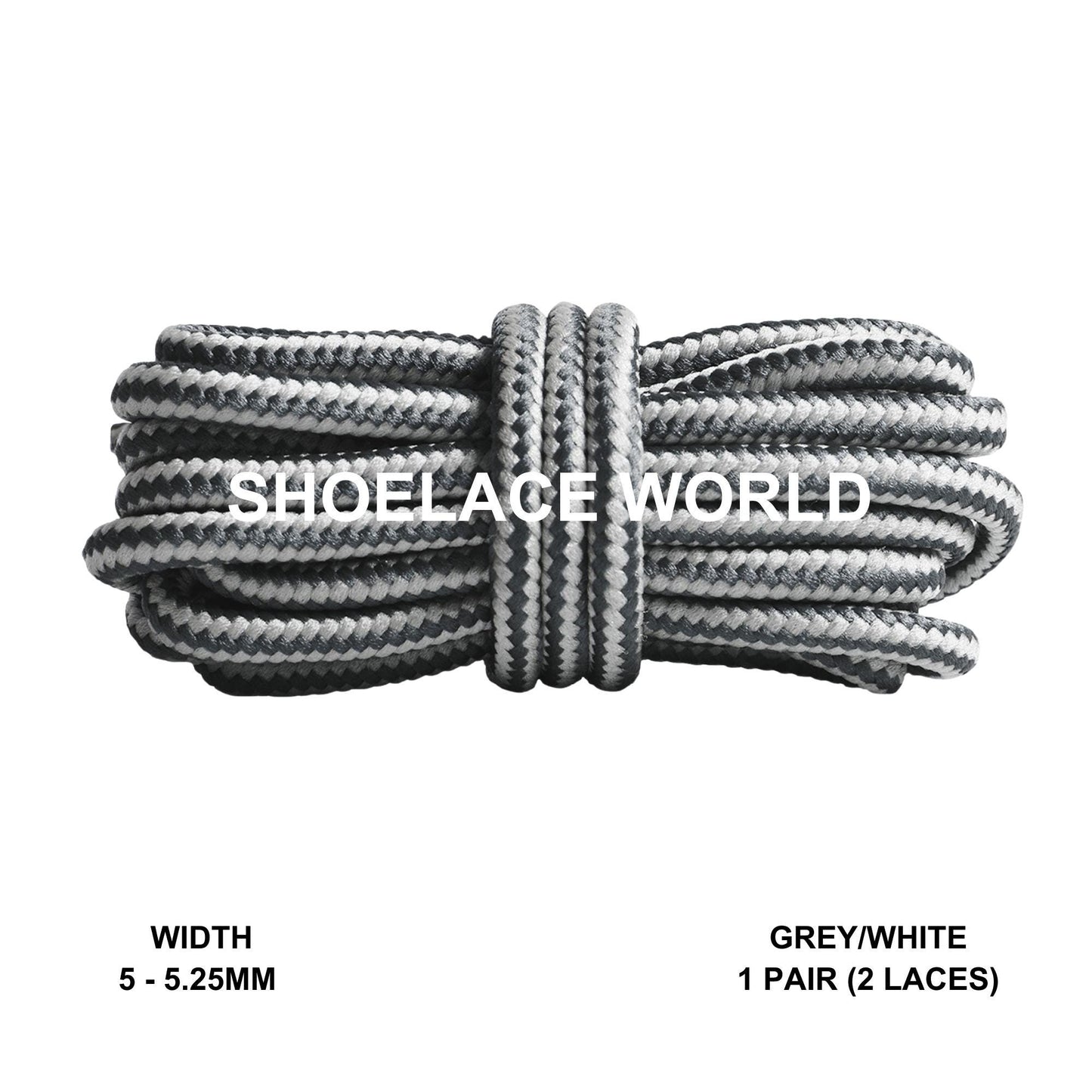 Grey / White Round Work Boots Shoelaces 5-5.25mm Classic Colorful Boot Laces Ships Out From The USA Next Day